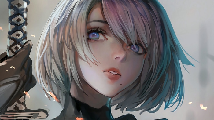 2B from Nier holding a sword