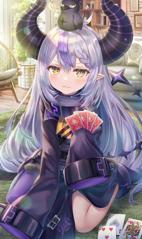 Girl with horns and playing cards