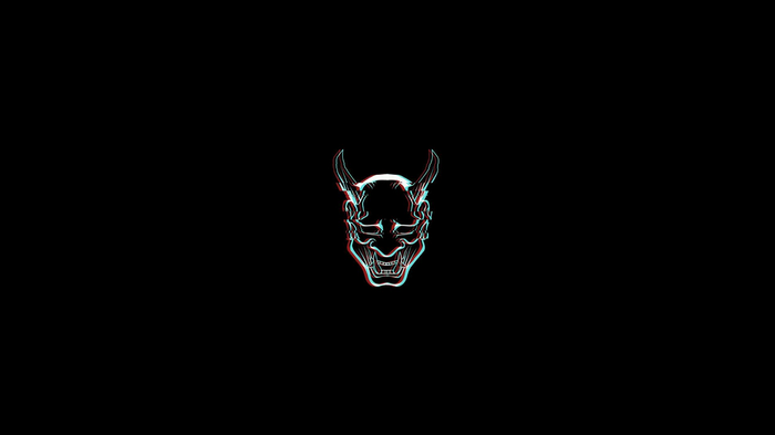 Minimalist Oni mask with glitch effect