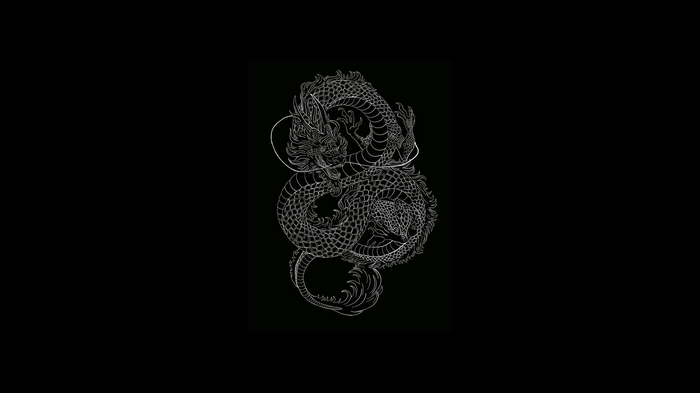 Minimalist Chinese Dragon Illustration on Black Background