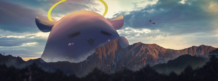 4K Ninomae Inanis Takodachi over mountains
