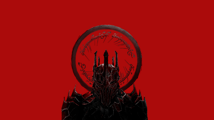 Sauron and the One Ring on a red background