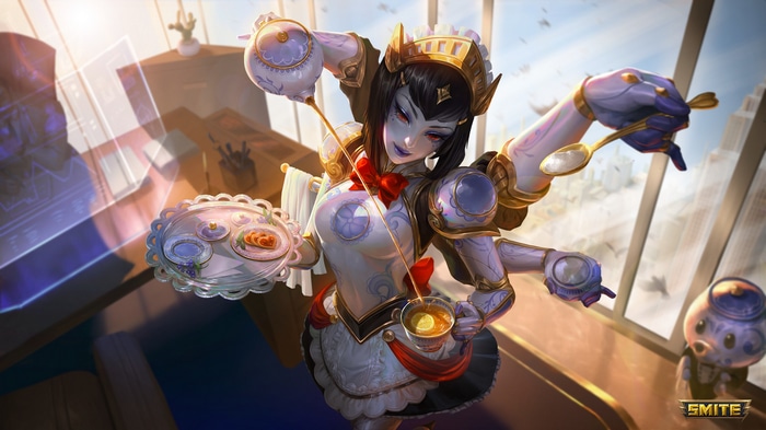 Discordia as a Maid Serving Tea in Smite