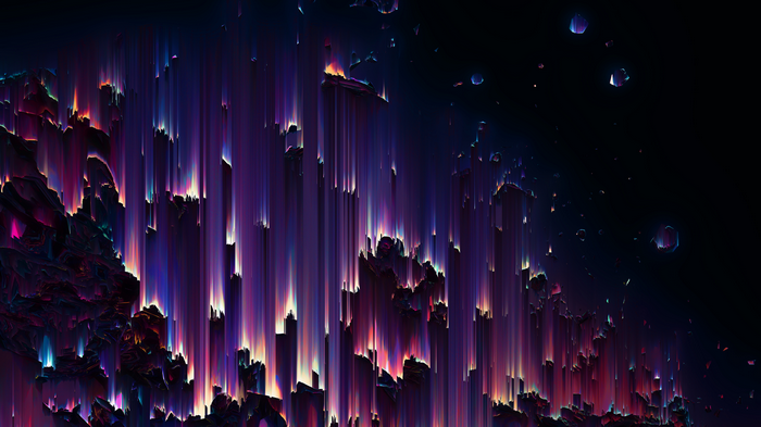 Abstract purple and pink glitch art cityscape