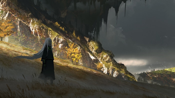 Original character on a rocky landscape