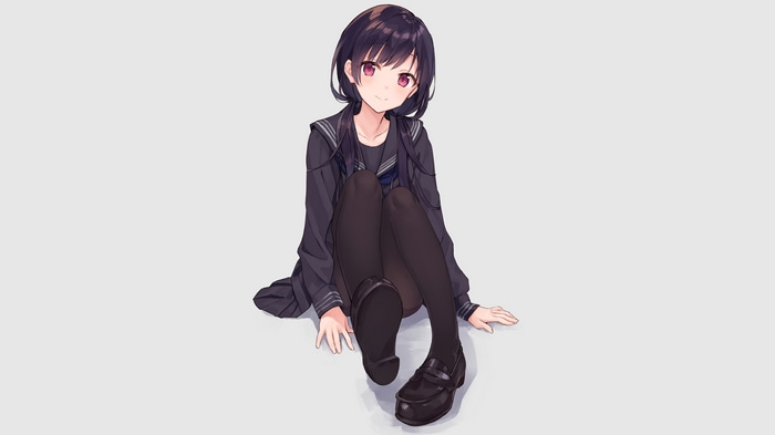 4K anime girl with dark hair smiling