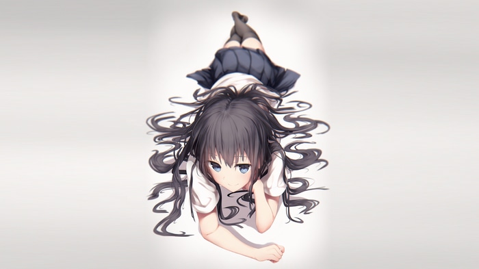 4K Anime Girl with Dark Hair and Blue Eyes