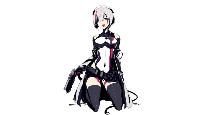 Anime girl with gun kneeling