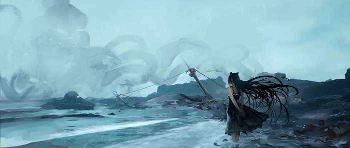 4K Ninomae Inanis standing in water with tentacles