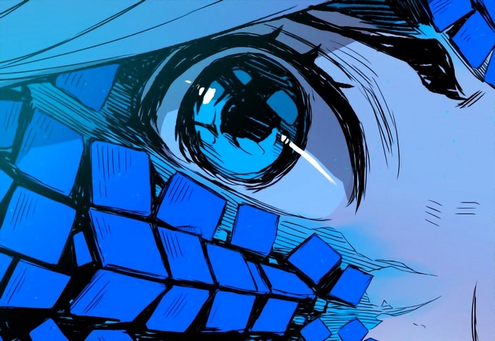 Manhua Webtoon with Blue Eyes and Mask