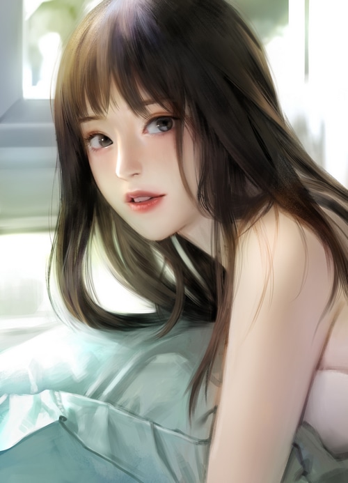 Artwork of a brunette woman with long hair
