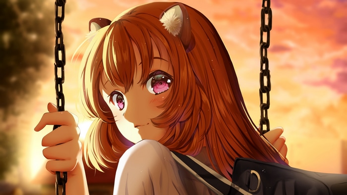 Raphtalia on a swing at sunset