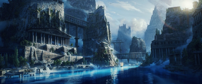 4K Fantasy Art of a City on Cliffs