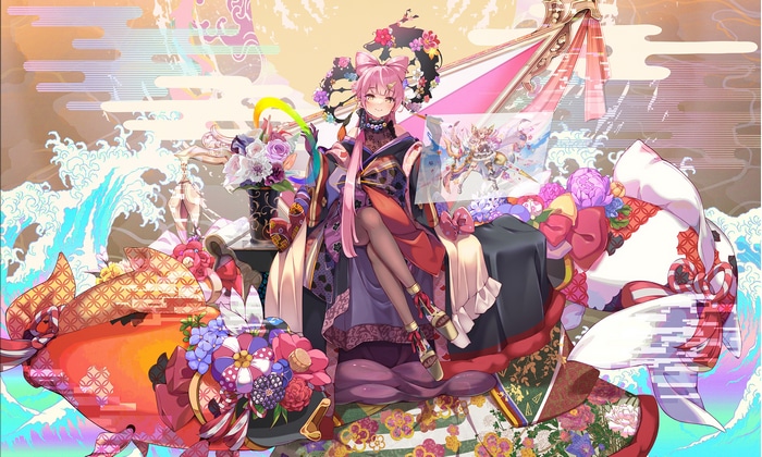 Artwork of a woman with pink hair and Japanese clothes