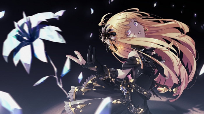 4K anime girl with blonde hair and black dress