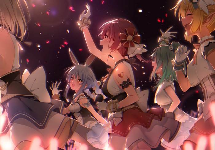 Hololive idols Usada Pekora, Houshou Marine, Shiranui Flare, Shirogane Noel