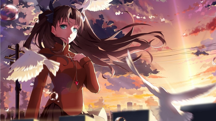 Tohsaka Rin from Fate/Grand Order with Birds