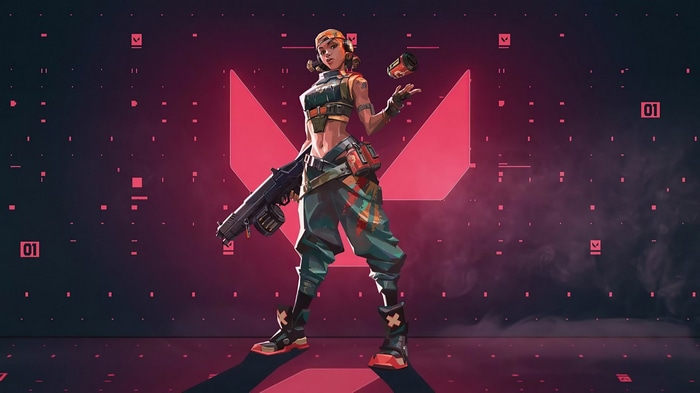 Raze from Valorant holding a gun