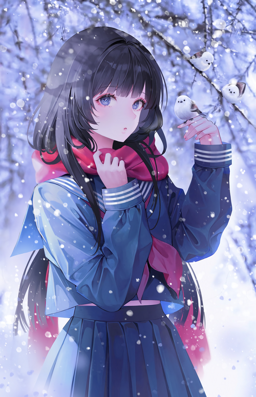 scarf, Whois, snow, school uniform, winter, dark hair, schoolgirl ...