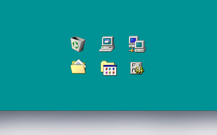 Windows 95 desktop icons on a teal background