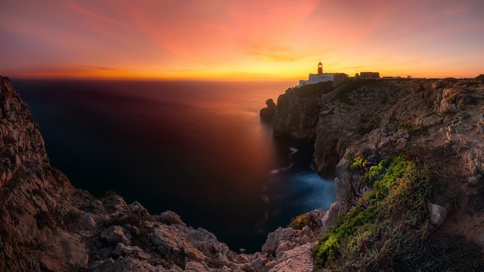 Sunset over the sea at Baily Lighthouse, Ireland
