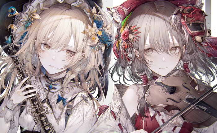 4K Touhou: Hakurei Reimu and Kirisame Marisa with Instruments