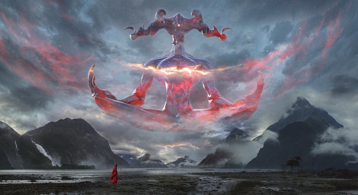 4K Fantasy Art of a Celestial Being Above Mountains