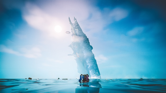 Harley Quinn in Fortnite on a surreal ice island