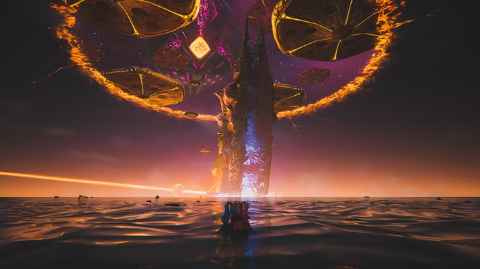 Fortnite 4K: A Cosmic Island Above the Water