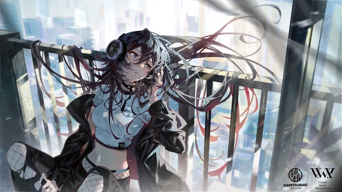 Arutera with headphones on a balcony