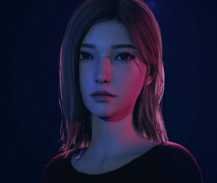 Artwork of a woman with pink and blue lighting