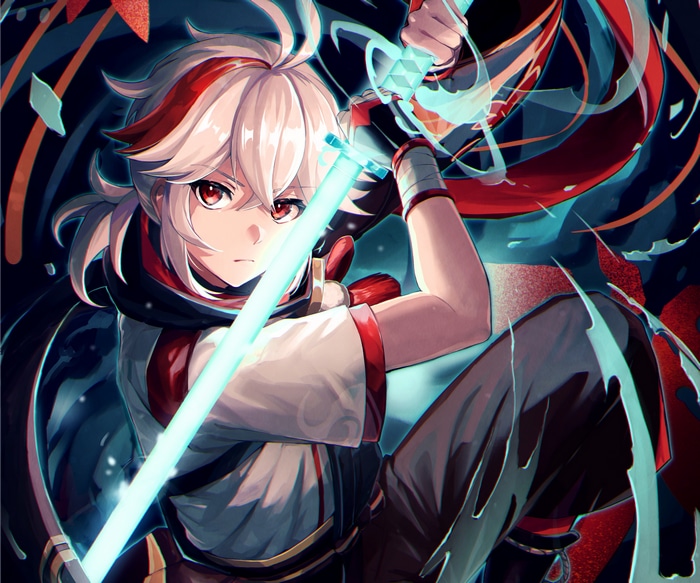 Kaedehara Kazuha with a glowing sword