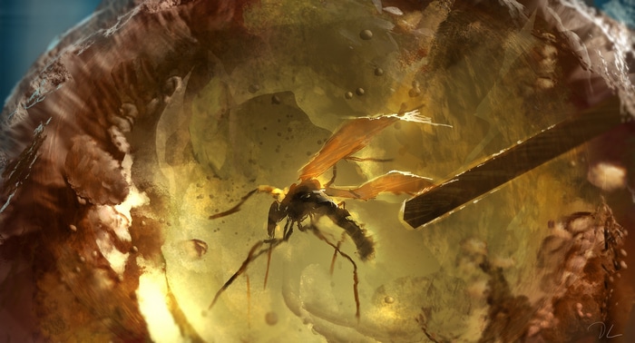 Mosquito trapped in amber artwork