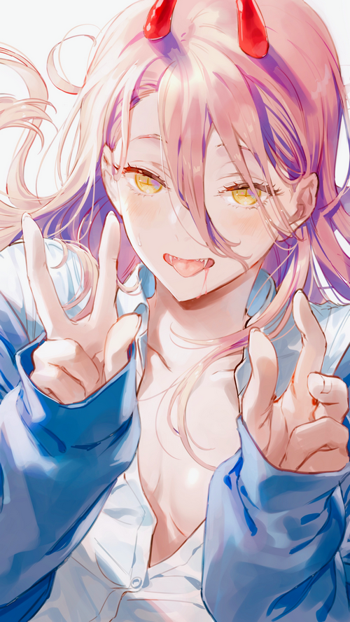 Power from Chainsaw Man with pink hair and horns