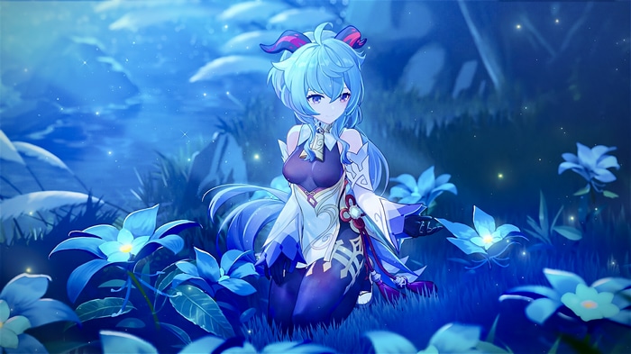 4K Ganyu from Genshin Impact in a blue forest