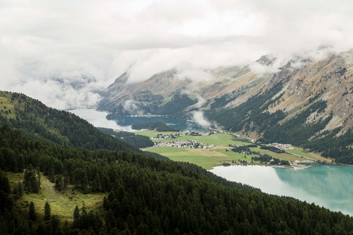 4K Switzerland landscape with mountains and lake