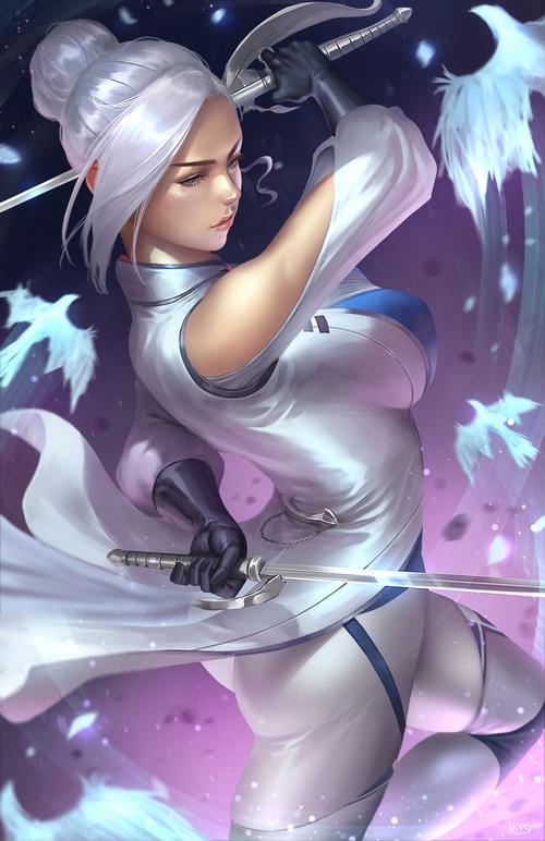 Winter Schnee with swords and ice birds