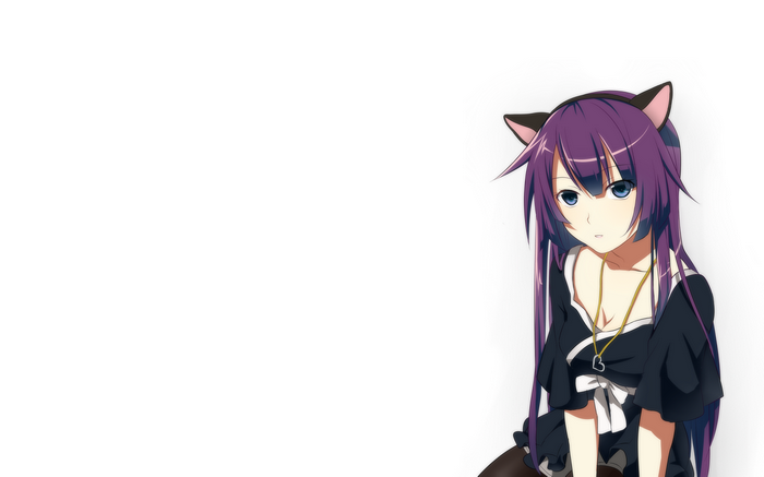 Senjougahara Hitagi with purple hair and animal ears