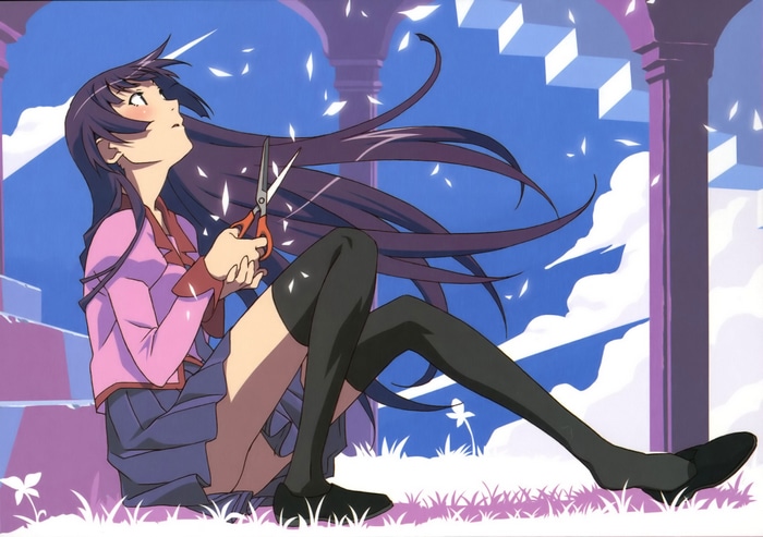 Senjougahara Hitagi from Monogatari Series cutting hair