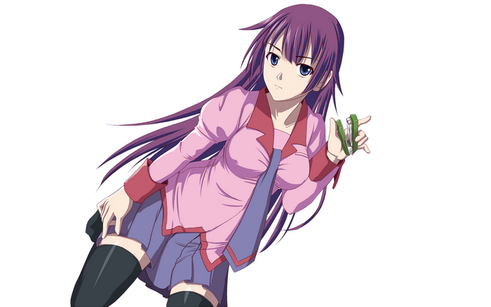 Senjougahara Hitagi holding a stapler