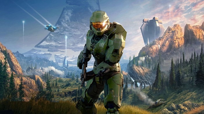 Master Chief from Halo Infinite in a landscape