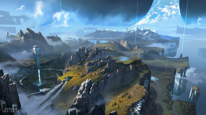 Halo Infinite concept art of a ring world landscape