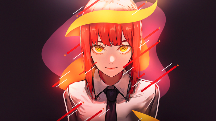 Makima from Chainsaw Man with abstract shapes