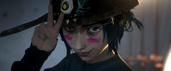Jinx from Arcane with peace sign