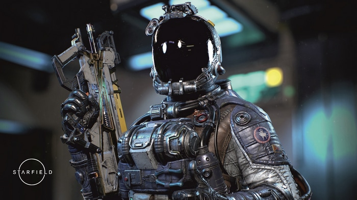 Starfield concept art of a space marine with a weapon