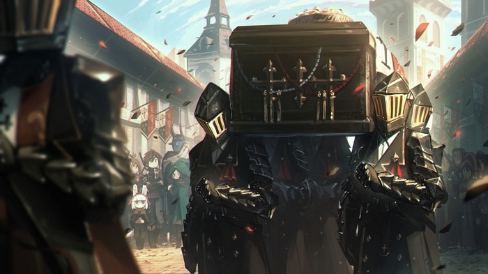 Fantasy funeral procession with knights carrying a coffin