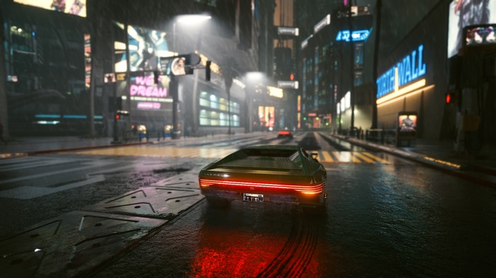 Cyberpunk 2077 Quadra Turbo-R 740 in the rain