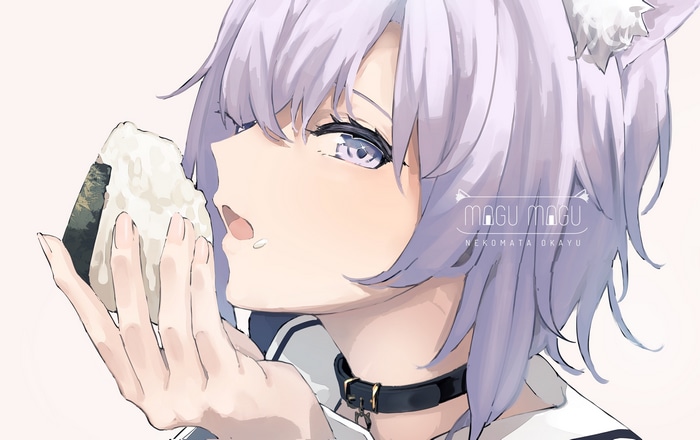4K Nekomata Okayu eating onigiri