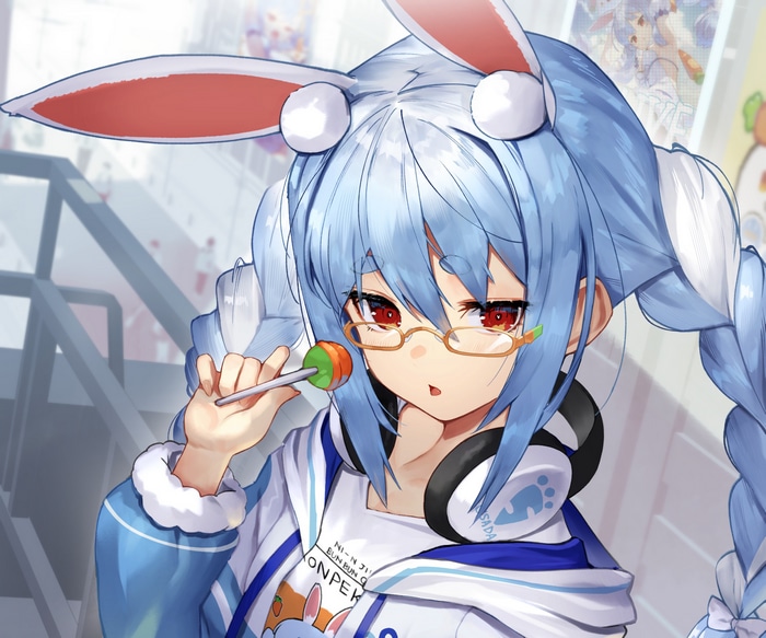 Usada Pekora with Lollipop and Glasses