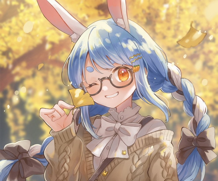 Usada Pekora with bunny ears and glasses